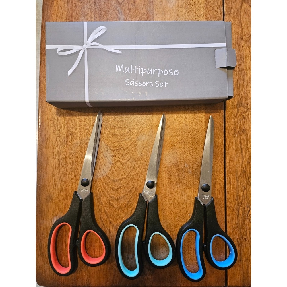 3Pcs 8-Inch Ultra Sharp‎ Multipurpose Scissors, Comfort-Grip Handles